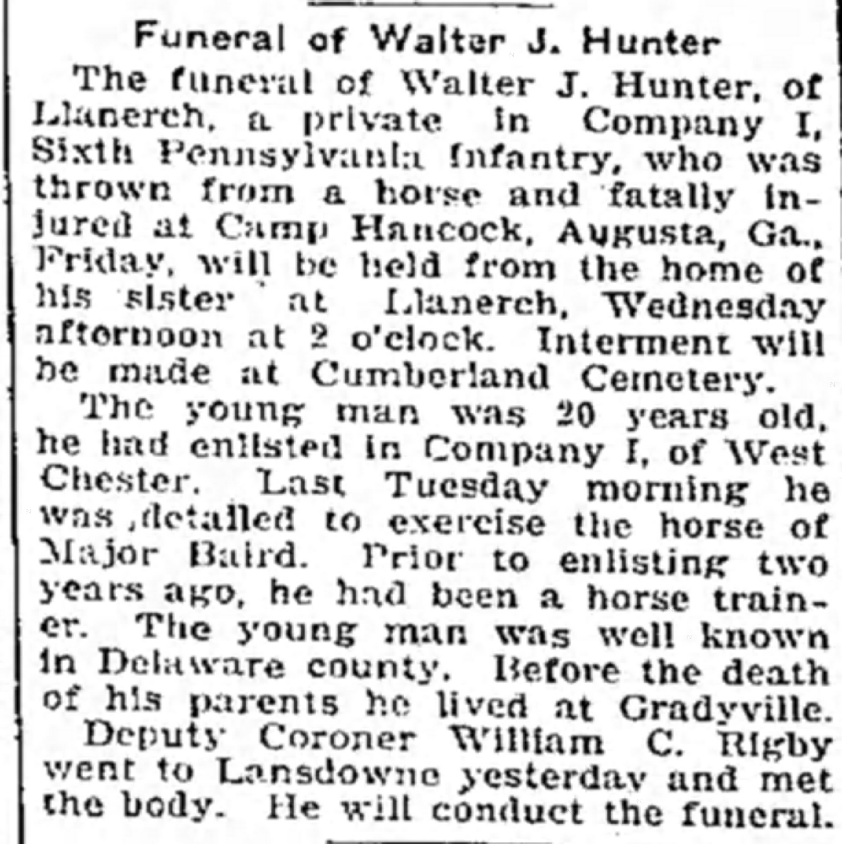 Walter Hunter killed